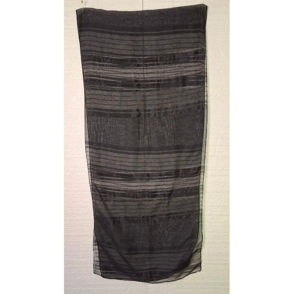 Womens Sheer Black Charcoal Grey Striped Scarf Lightweight Rectangular Wrap